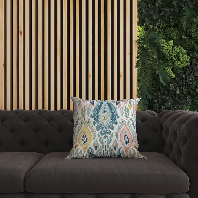 Blue And Pink Ikat Infusion Indoor/Outdoor Throw Pillow Zipper