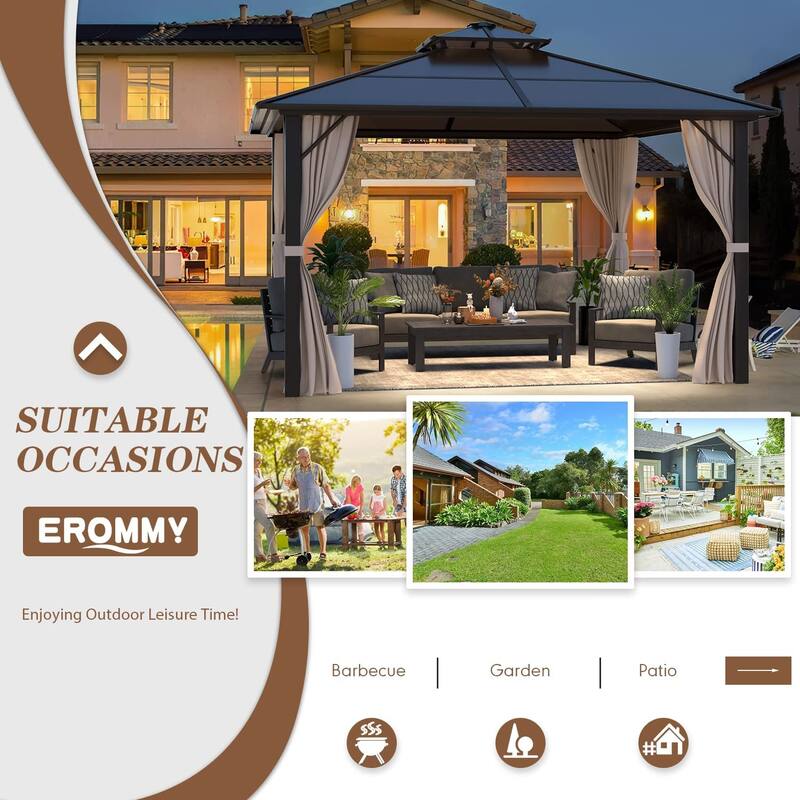 EROMMY 12'x12' Outdoor Double Roof Hardtop Gazebo for Patio, Garden