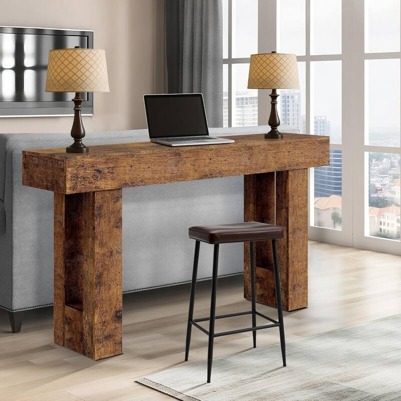 63" Rustic Farmhouse Console Table with Open Shelf