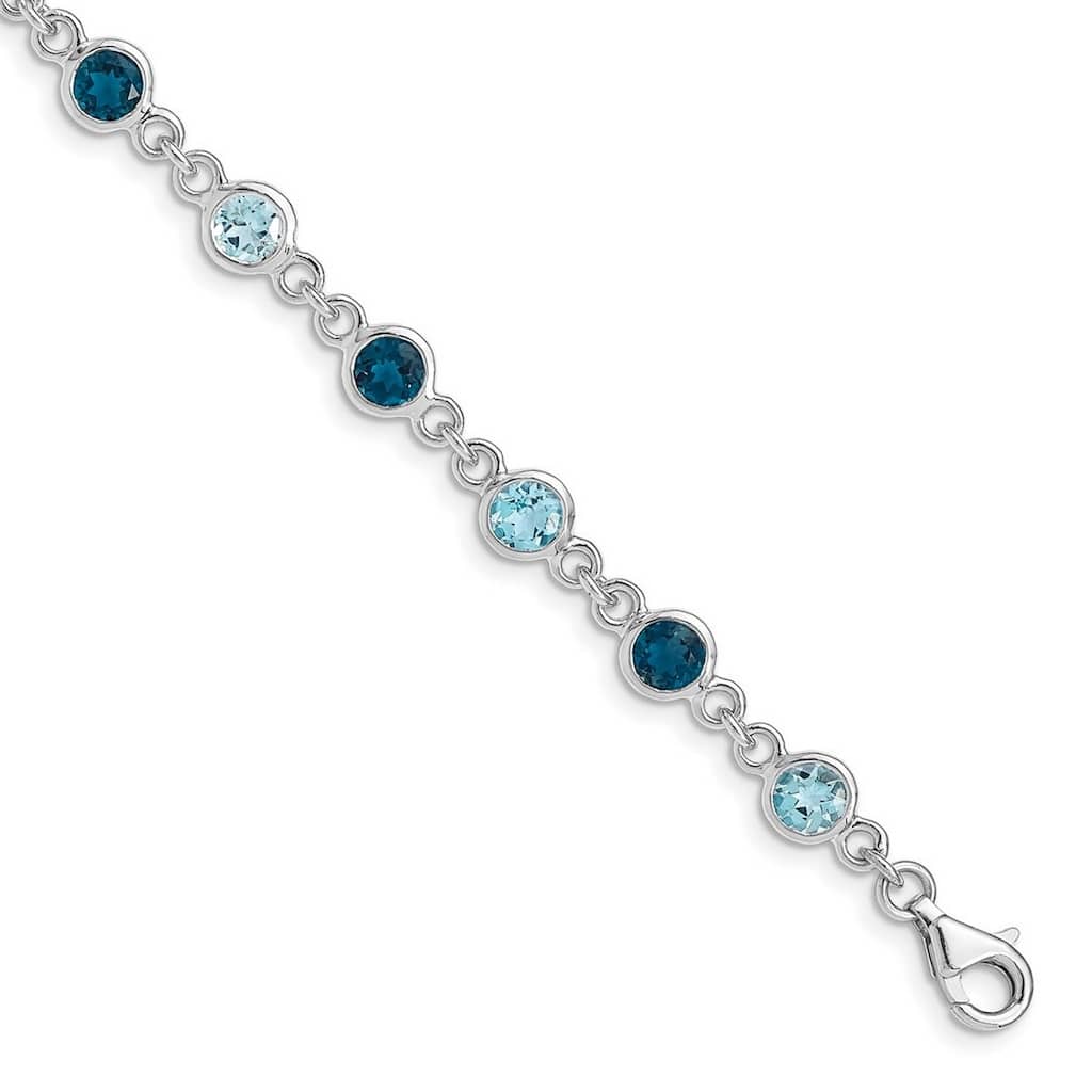 Curata 925 Sterling Silver Rhod Plat London and Light Swiss Blue Topaz Bracelet 8 Inch