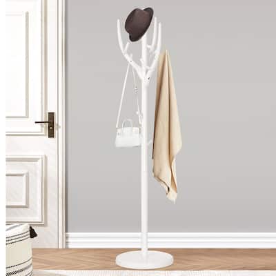 Tree-branch Rubberwood Freestanding Coat Rack with Hooks
