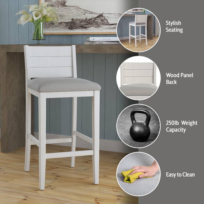 Hillsdale Furniture Fowler Upholstered Wood Stool, Sea White