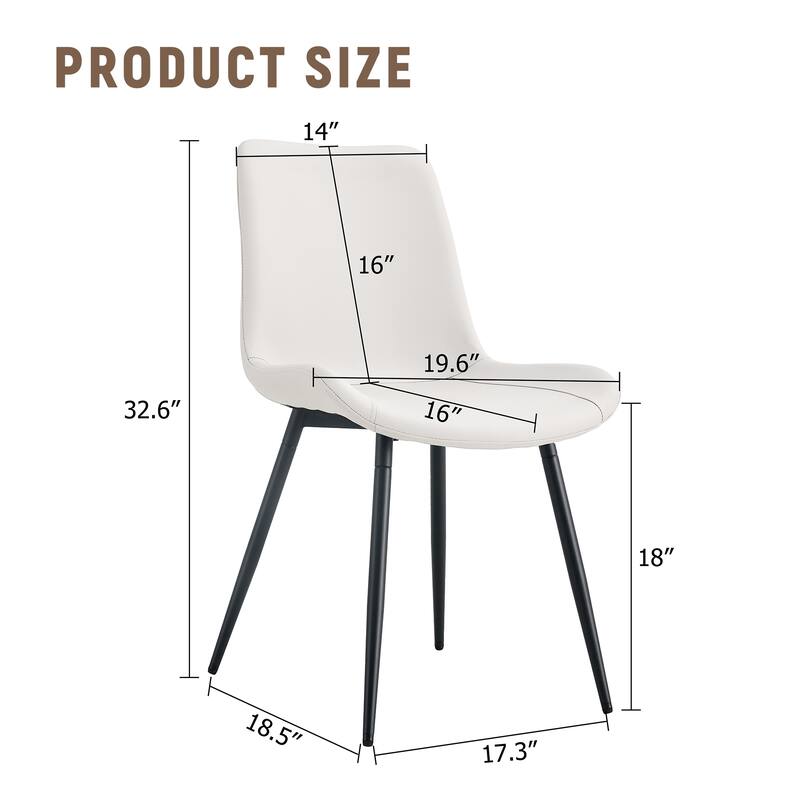 ( Set of 6 )Artificial Leather Backrest Cushion Dining Chair,Black Metal Legs,Curved widened Cushion Design for more comfort