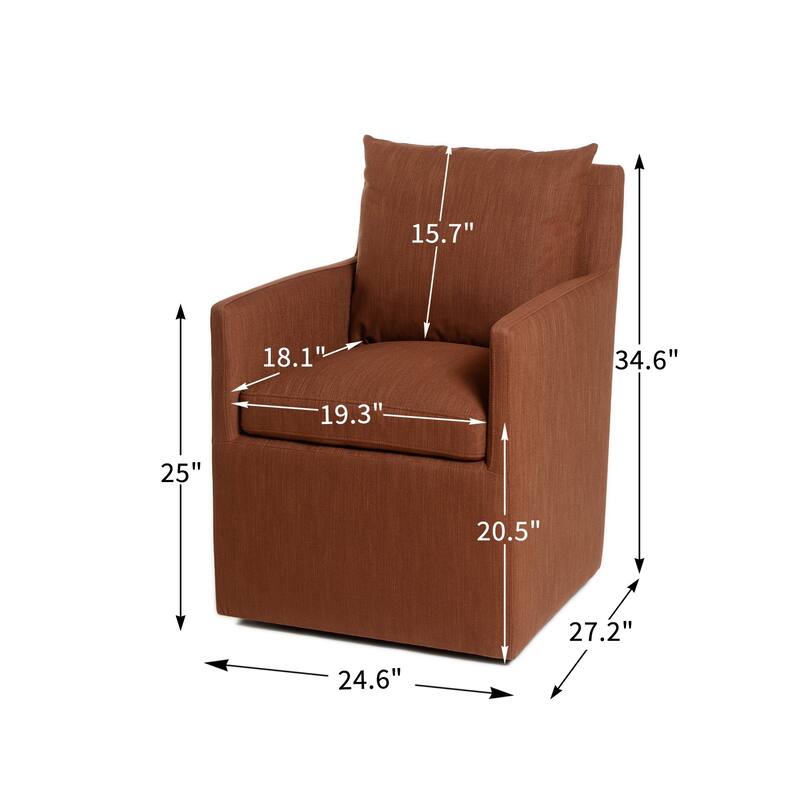 KINWELL 25" Performance Fabric Upholstered Rolling Dining Armchair