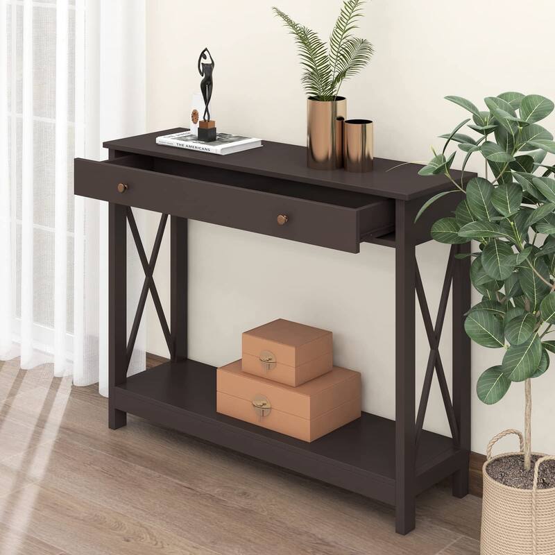 Console Table with Drawer and Storage Shelves,Foyer Entryway Sofa Table for Living Room,Hallway - Espresso
