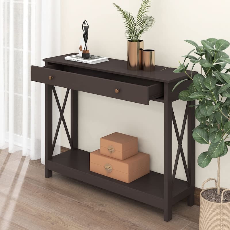 Foyer Entryway Console Table with 1 Drawer and Storage Shelves