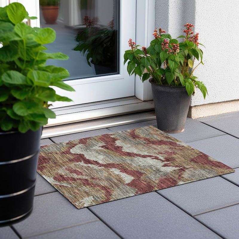 Machine Washable Indoor/ Outdoor Chantille Ombre Abstract Rug - Paprika - 1'8" x 2'6"