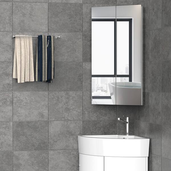 Kleankin Corner Mirror Cabinet Wall Mounted With Double Doors And 3 Shelves Multipurpose Storage Organizer For Bathroom Overstock 32263273