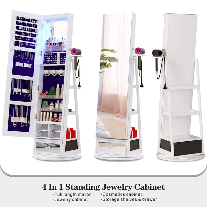 Swivel LED Jewelry Armoire with Lights - N/A
