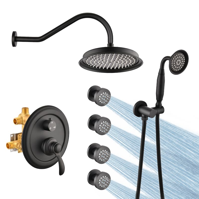 PROOX 9" Rain ShowerHead Body jet System with handheld shower Rough-in Valve - Matte Black