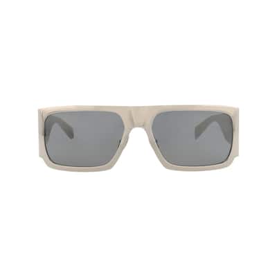 Saint Laurent Square-Frame Metal Sunglasses, Grey Mirror Silver Lens, Shiny Silver Frame