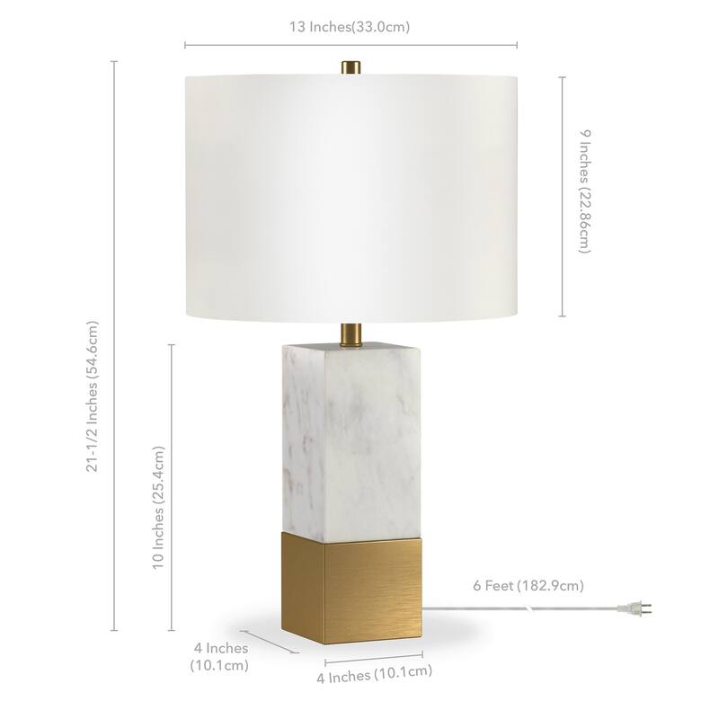 Lena Table Lamp in Carrara Style Marble and Brass with Linen Shade