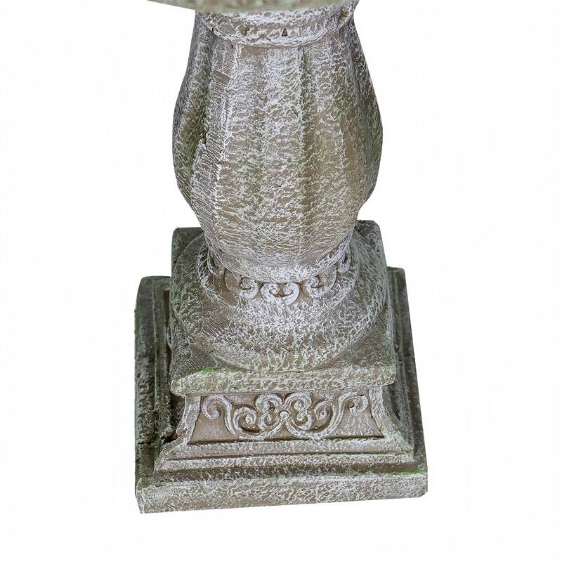 SunJet 23.8" H Concrete Bird Bath with Carved Pedestal - 23.8'' H X 20'' W X 20'' D