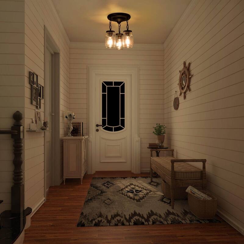 LNC Glass Modern 3-Light Mason Jar Semi Flush Mount Ceiling Light - Bronze - D11.8" X H13"