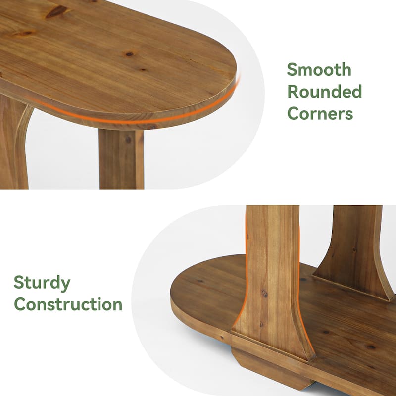 63 Inch Solid Wood Oval Curved Console Sofa Table for Entryway