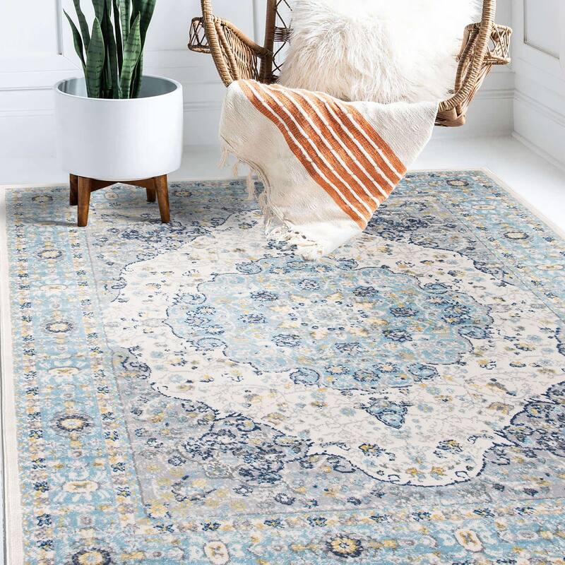 World Rug Gallery Vintage Oriental Distressed Medallion Rug - 3'3" x 5' - Cream - Rectangle