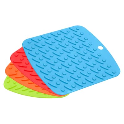 Silicone Trivet Mats Hot Pot Holders 4Pcs, Kitchen Trivet Mat Hot Pads - Orange, Red, Blue, Green