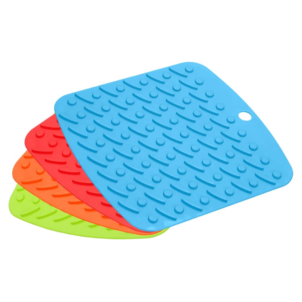 Silicone Trivet Mats Hot Pot Holders 4Pcs, Kitchen Trivet Mat Hot Pads - Orange, Red, Blue, Green