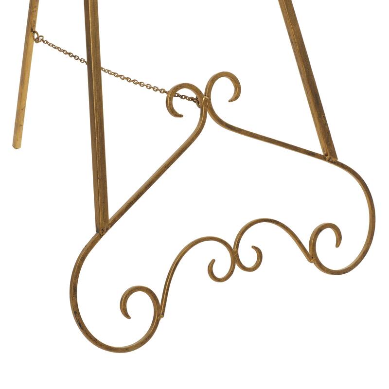 Metal Scroll Large Adjustable 3 Tier Easel with Chain Support - Gold or Gray - Roche River Decor