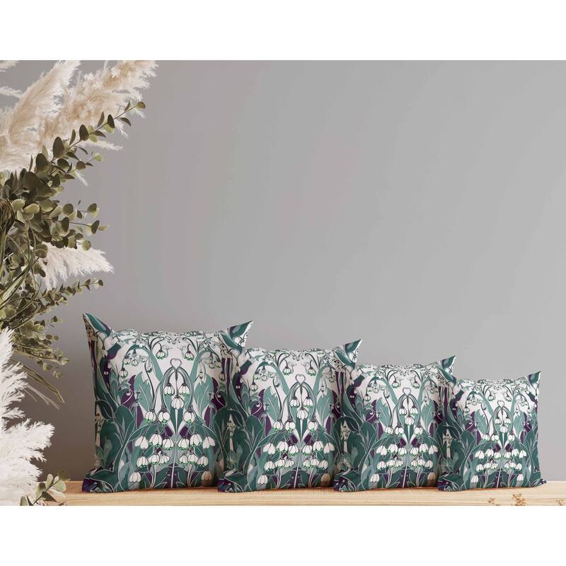 Lily of the Valley Faux Suede Reversible Throw Pillow White and Green