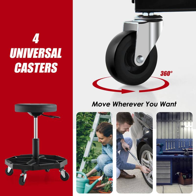 Costway Heavy-Duty Adjustable Height Rolling Stool with Tool Tray - See Details