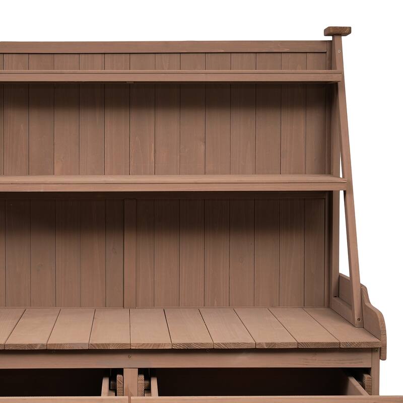 Outdoor Potting Bench Table, Gardening Workstation with Open Storage Shelves, Fir Wood Workstation with 2 Drawers and Cabinet