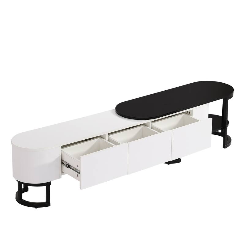 67.7"-76.4" Modern TV Stand with Adjustable Length & Height, 3 Storage Drawers, Metal Legs for Living Room