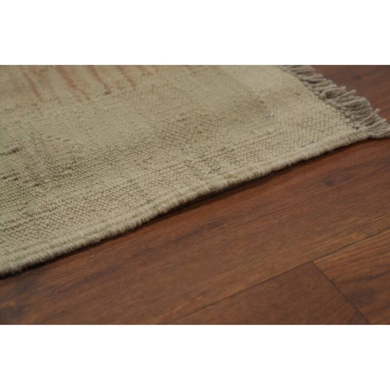 Hand Woven Oriental 100% Wool Carpet Southwestern Tribal Beige & Ivories Kilim Area Rug - 9' 7'' X 6' 5''
