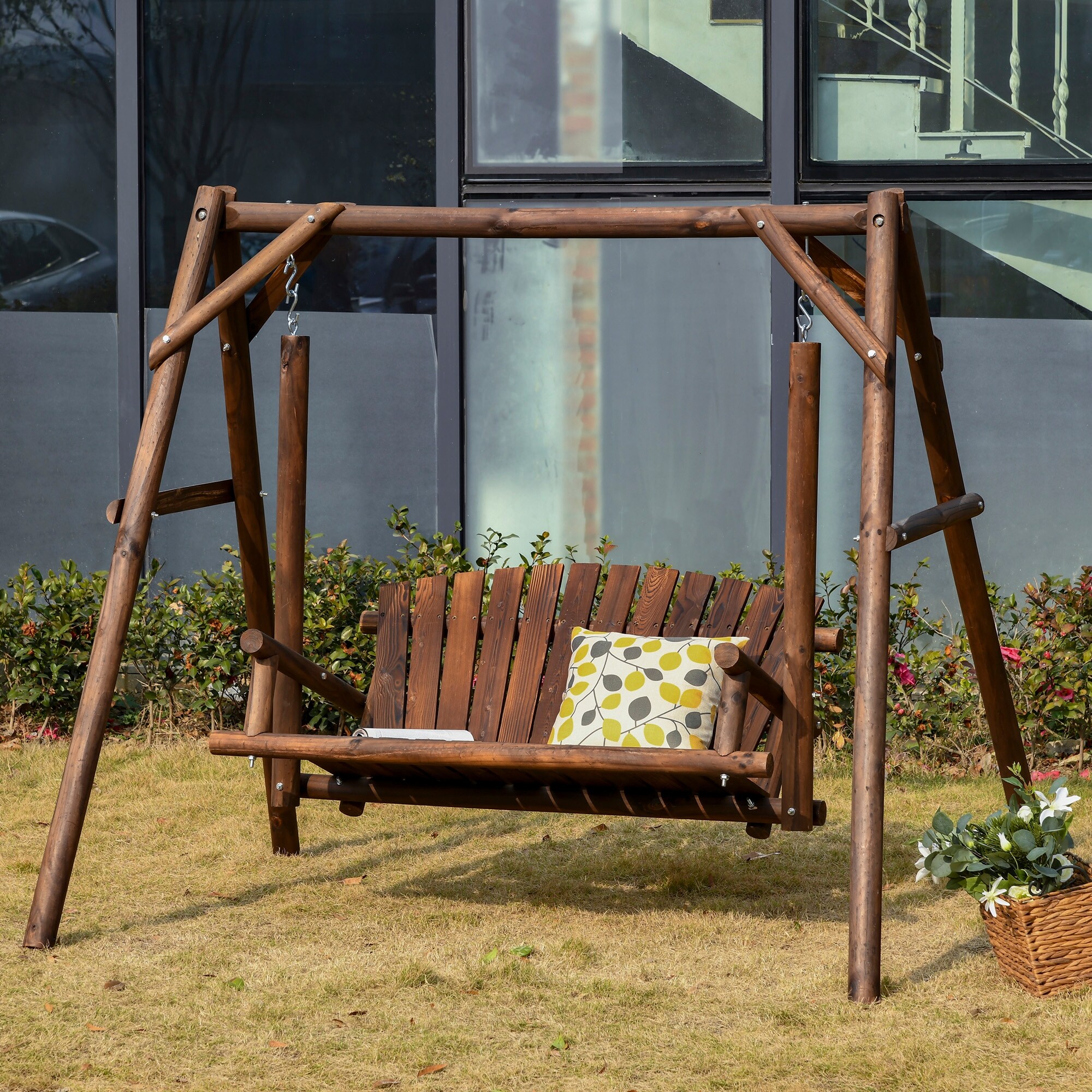 Free standing shop wooden porch swing