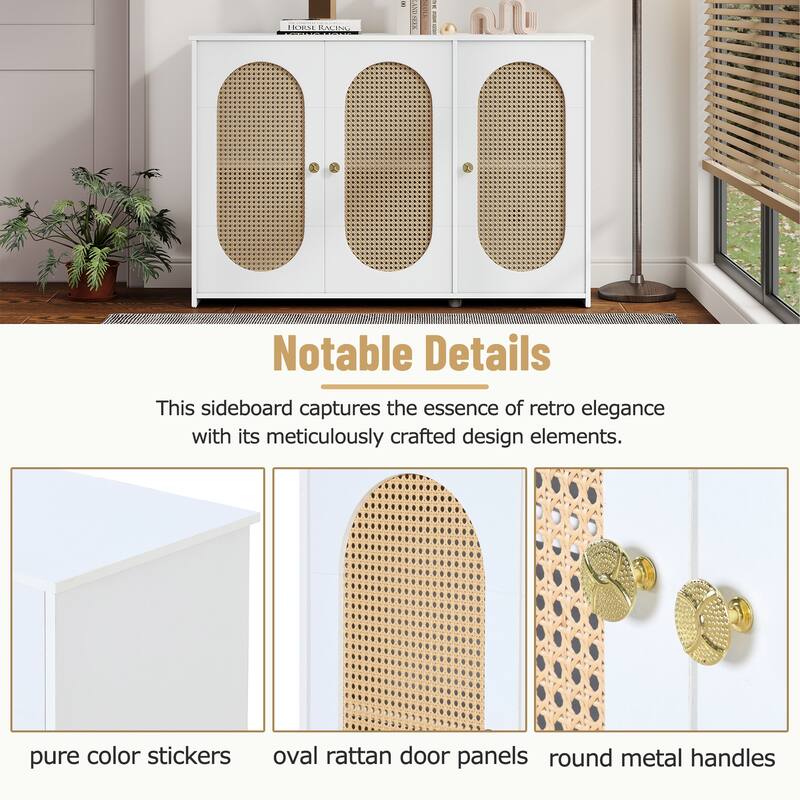 Oval Rattan Doors Sideboard with Adjustable Shelves