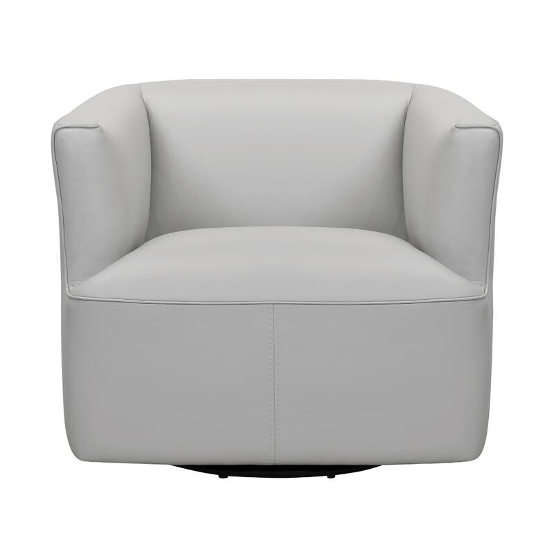 Whitney Dove Gray Leather Barrel Chair, 45-Degree Swivel Leather Arm Chair