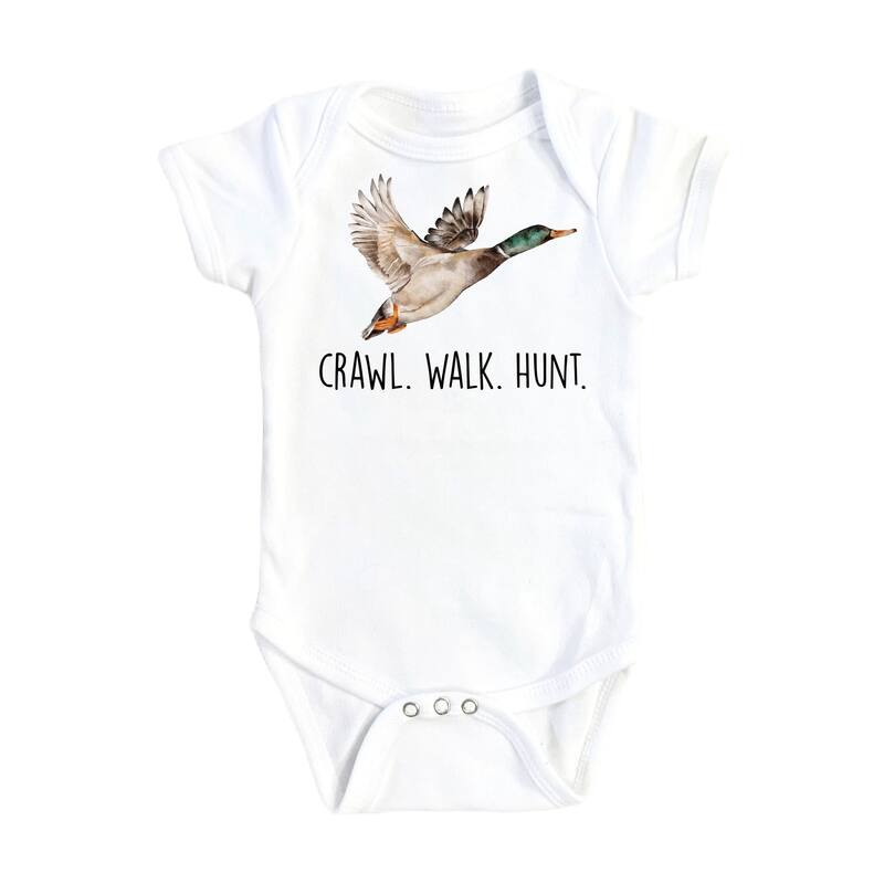 Duck Hunting Crawl - Baby Boy Girl Clothes Infant Bodysuit Funny Cute Newborn - White - 0-3M