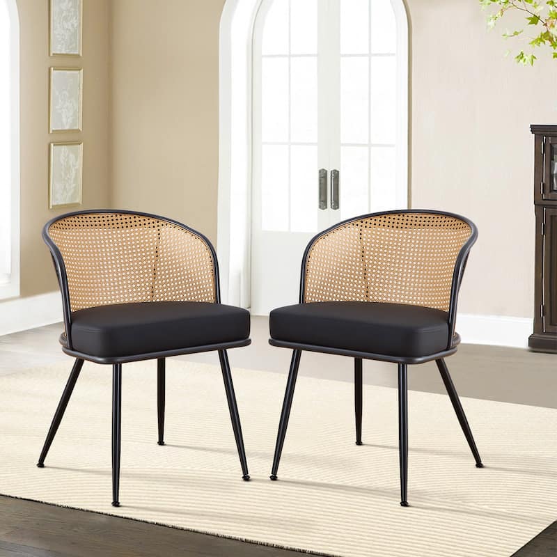 Upholstered Rattan Dining Chairs with Metal Legs Set of 2/4 - 29.92"H x 20.5"W x 23.03"D