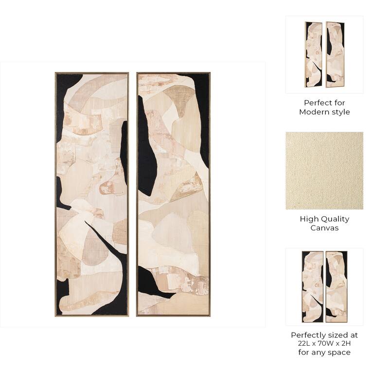 Canvas Wall Art Wood Frame Vertical Design (Set of 2) - 70" Multi