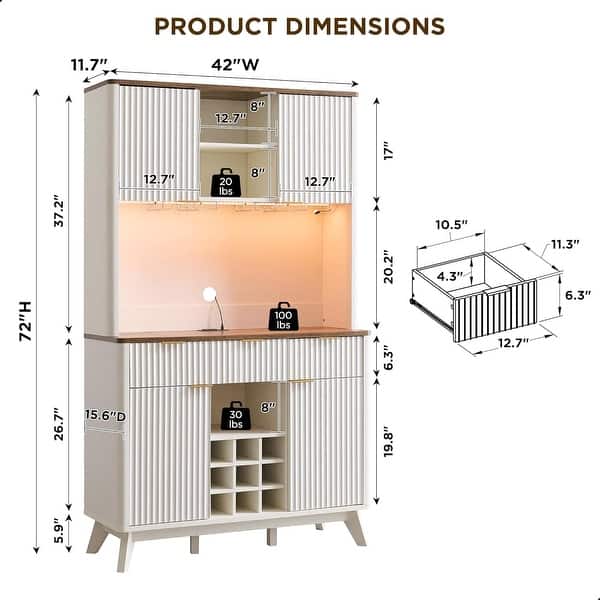 dimension image slide 0 of 3, 72" Wine Bar Cabinet, Modern Wood Coffee Bar Cabinet with LED Lights - N/A