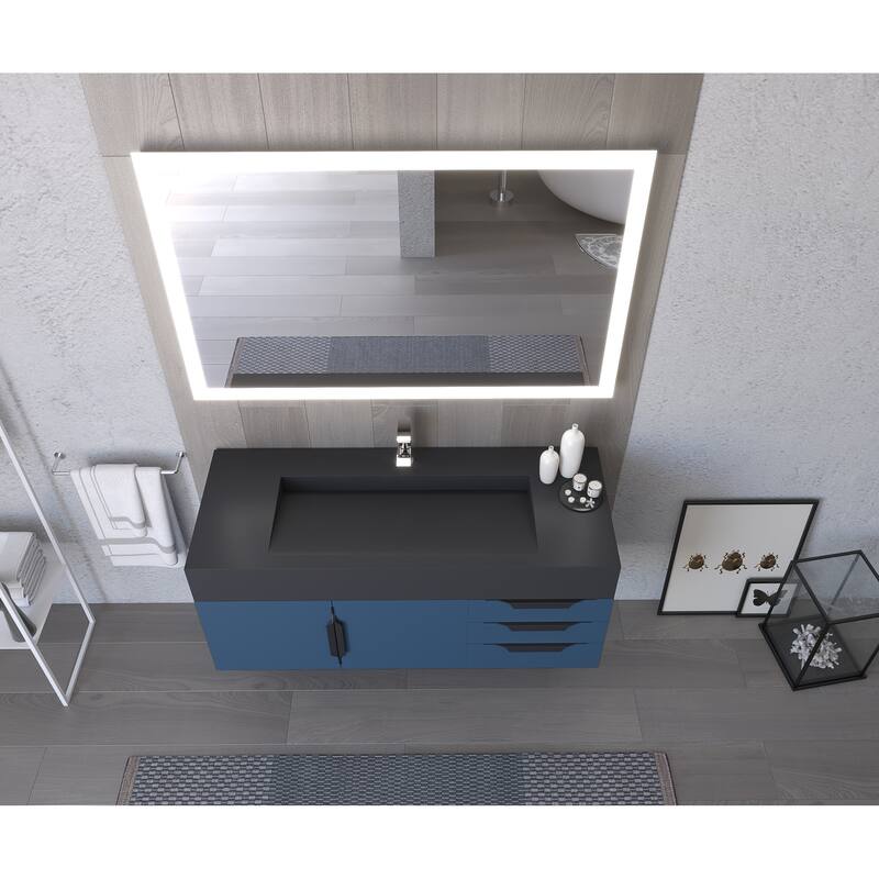 Nile 48" Wall Mounted Bathroom Vanity Set w/ Black Top
