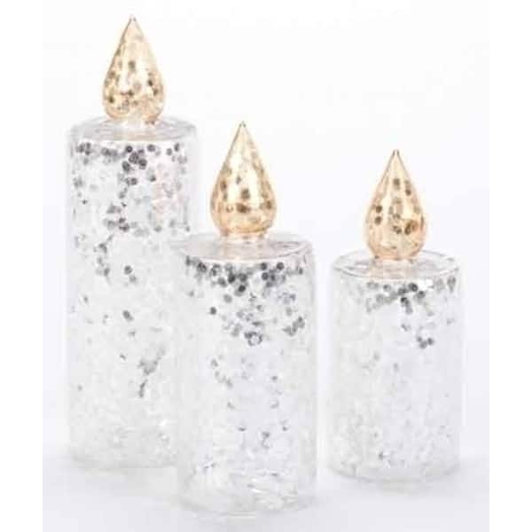 Shop Set Of 3 Silver Glitter Sequined Glass Christmas Pillar Candles 10 Overstock 16538934