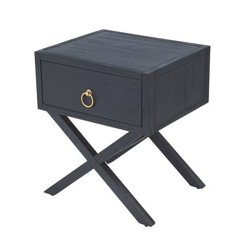 Offex Lark Navy Blue Rectangular End Table with Storage Drawer - 16"L x 19"W x 22"H.