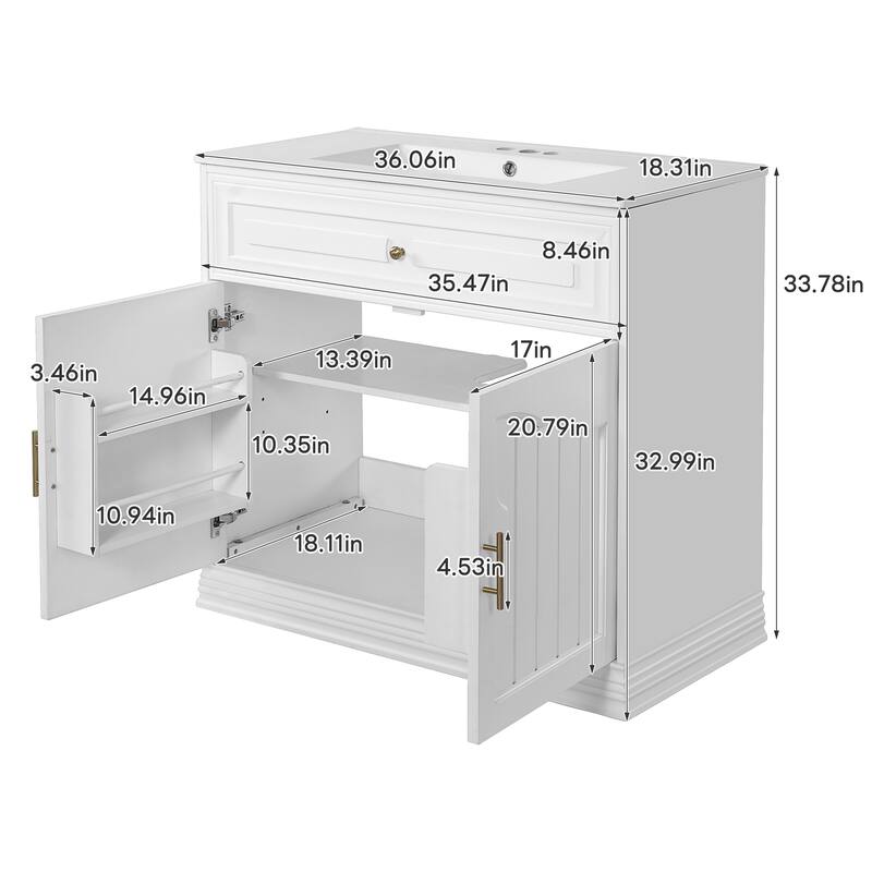 36 Inch Bathroom Vanity with Ceramic Sink,2 Large Soft Closing Doors