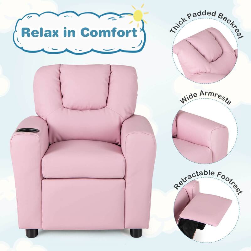 Costway Kids Recliner Chair with Cup Holder & Side Pocket Adjustable
