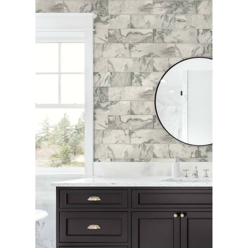 Seabrook Designs Faux Marble Tile Unpasted Wallpaper