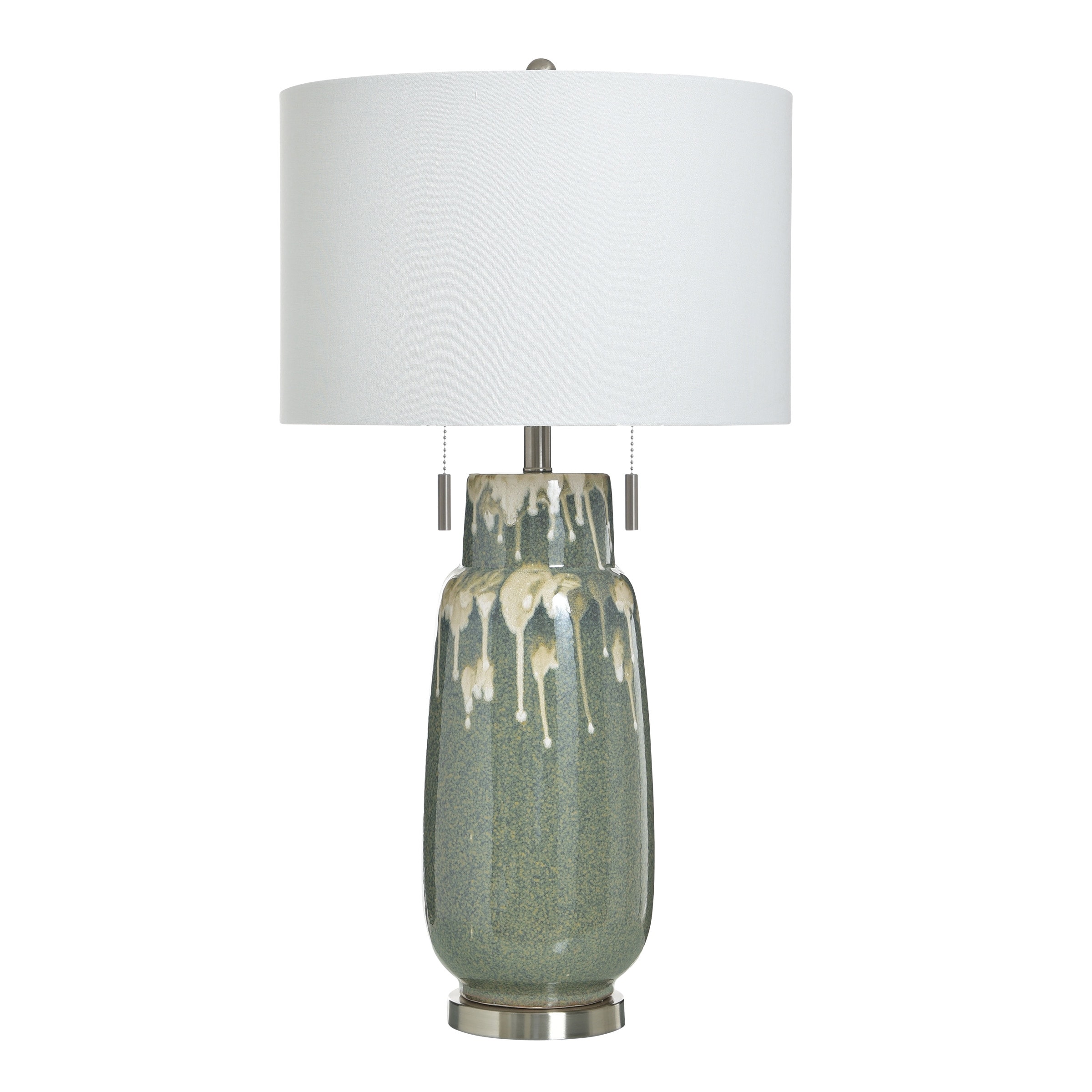StyleCraft Ceramic Table Lamp - Rovine Sage - White Shade