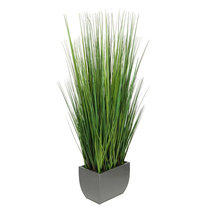 Faux PVC Grass in X-Large Rectangle Zinc Vase