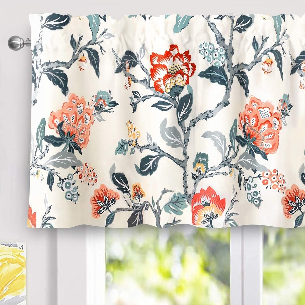 DriftAway Ada Botanical Print Lined Flower Leaf Thermal Insulated Window Valance - 52'' width x 24'' length