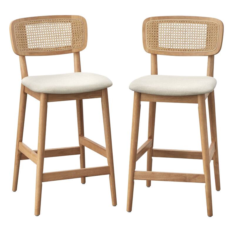 Simple Living Newington Solid Wood and Cane Counter Stool (Set of 2) - Counter Height