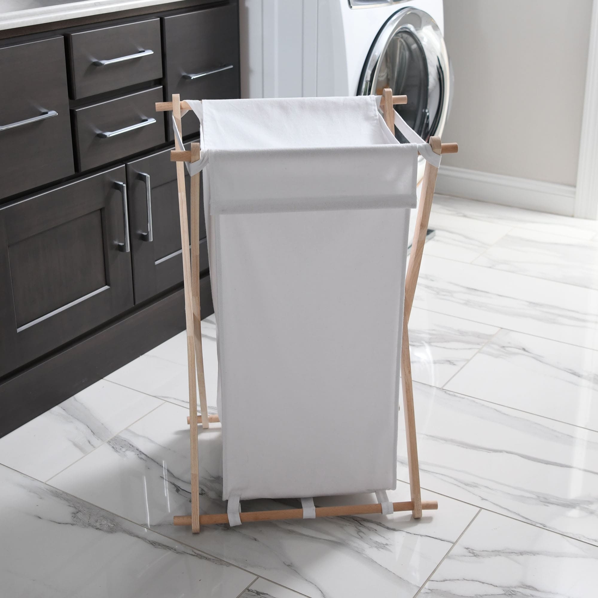 Folding X-Frame Wood Laundry Hamper
