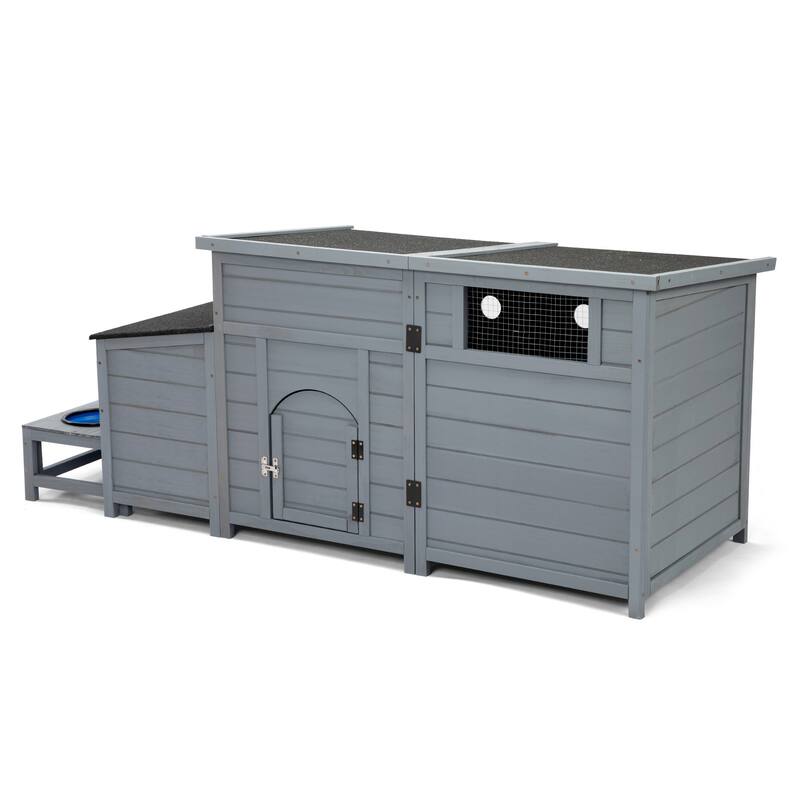Wood Dog House, Outdoor Dog Kennel with Food Bowls, Storage Box, Vents, Openable Roof, Dog Pet Playpen Cage