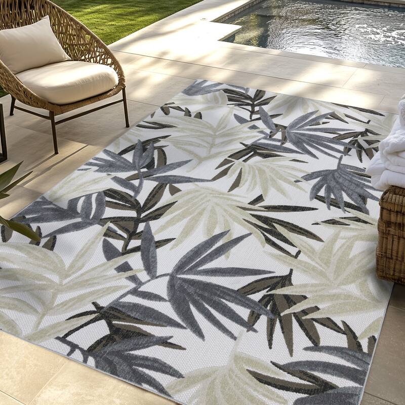 Gertmenian Kalari Modern Bold Multicolored High-Low UV Protected Polypropylene Woven Indoor/ Outdoor Area Rug Collection - 8'9"x13'1" - Isla Ivory