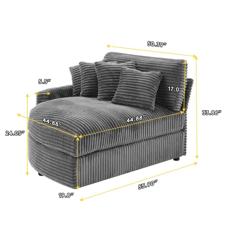 Oversized Fan-shaped Corduroy Couch, 2-piece Sectional Sofa with 4 & 8 Throw Pillows