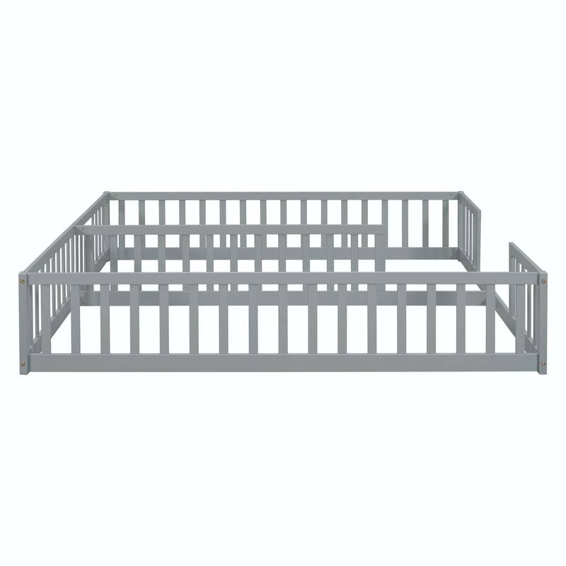Double Twin Floor Bed with Fence and Guardrails, without door